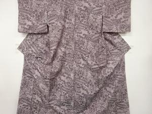 橋に家屋・草花模様織出し手織り紬着物